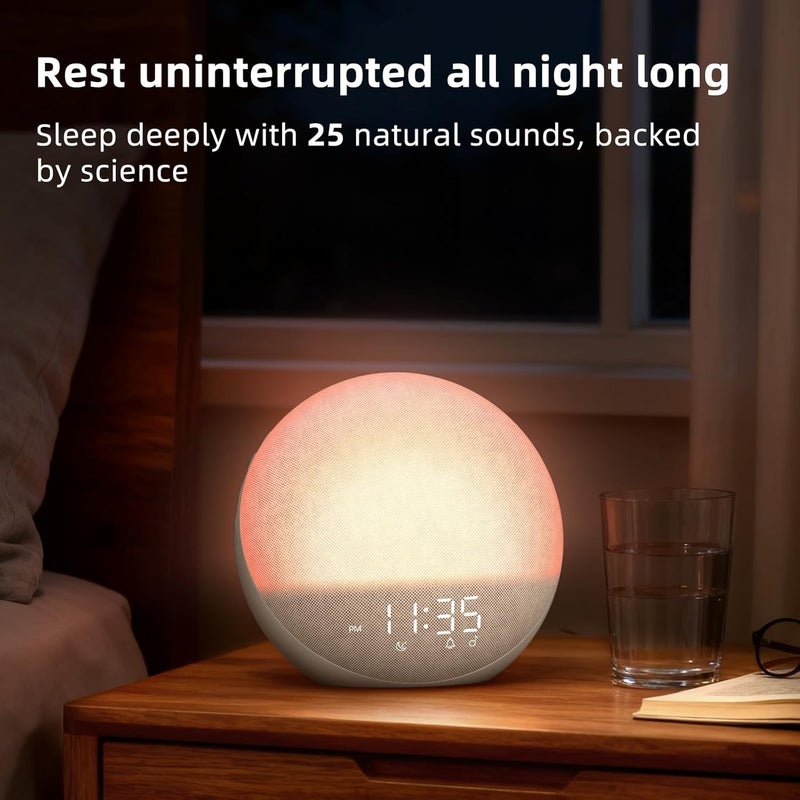 Odokee Sunrise Alarm Clock White Noise Machine: Natural Wake Up Light - Dimmable Clock with Bluetooth Speaker for Bedroom - 25 Sleep Sounds for Baby Adults Kids Putty - Image 3